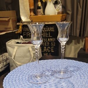 Mikasa Sonata Crystal Candle Holders W/ Gold Rim,set Of 2,Pristine Cond.